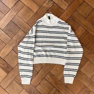 Divided Women's Cowl Neck Sweater - Cream and Black Stripes